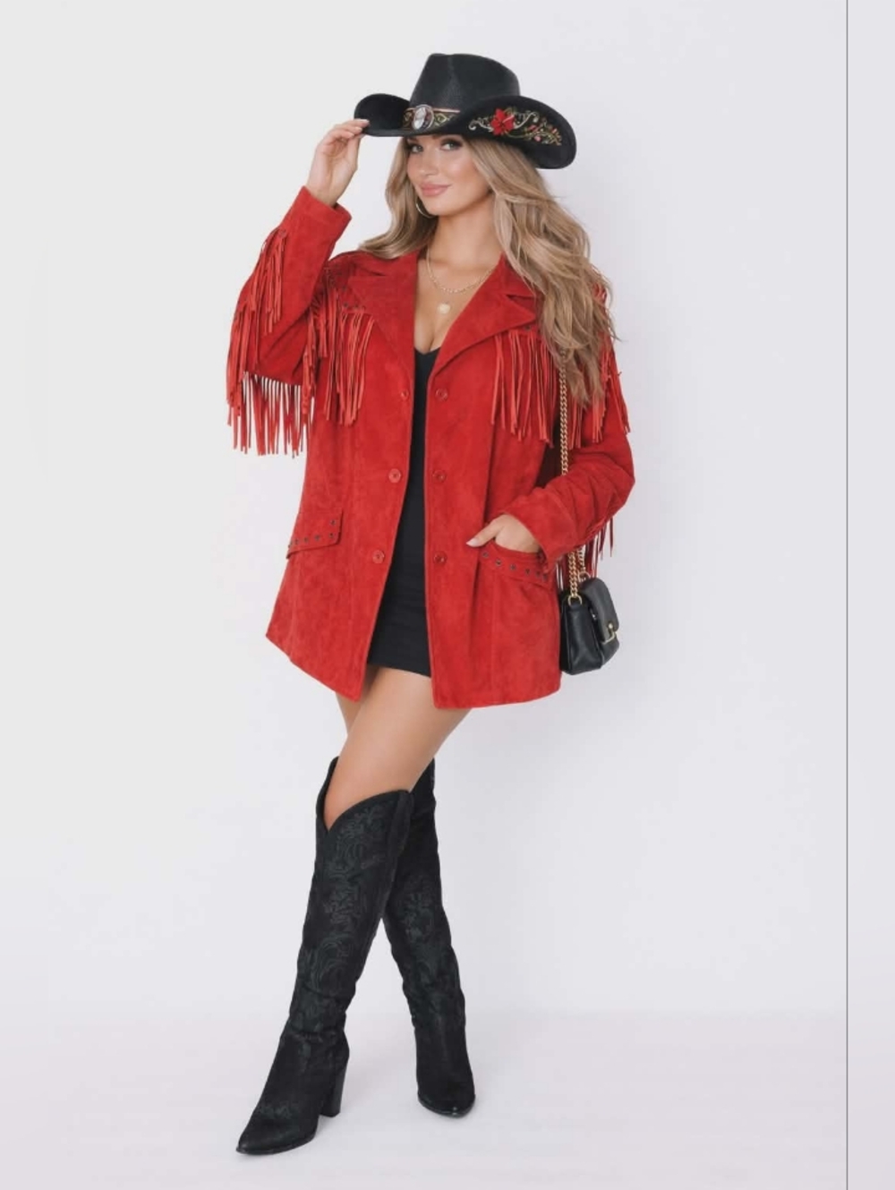 NWOT 3X Red Suede ( Leather With Satin Diamond Interior.. Fringed Women's Jacket